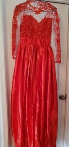 Floral Lace Red Formal Dress